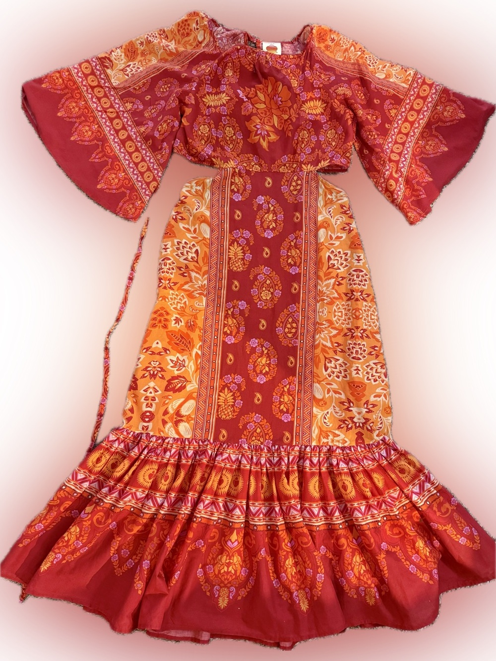 FARM Rio beautiful bell sleeve cutout dress. Colorful fruit floral print Maxi - Picture 7 of 16